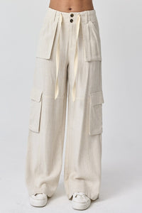 Beige Wide Leg Cargo Pants