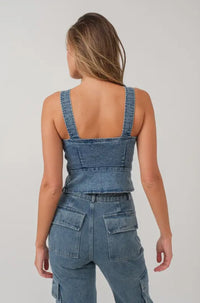 Front Lace-Up Denim Corset Top