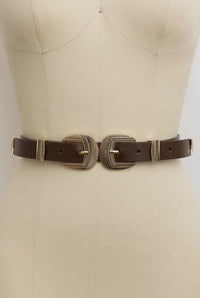 Western Double Buckle Faux Leather Style Belt