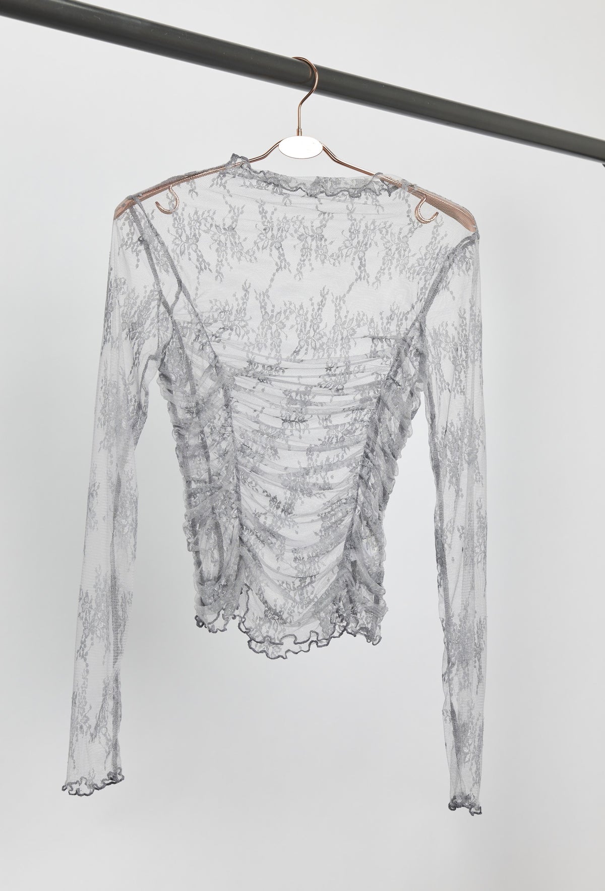 Ruched Mesh long Sleeve Top