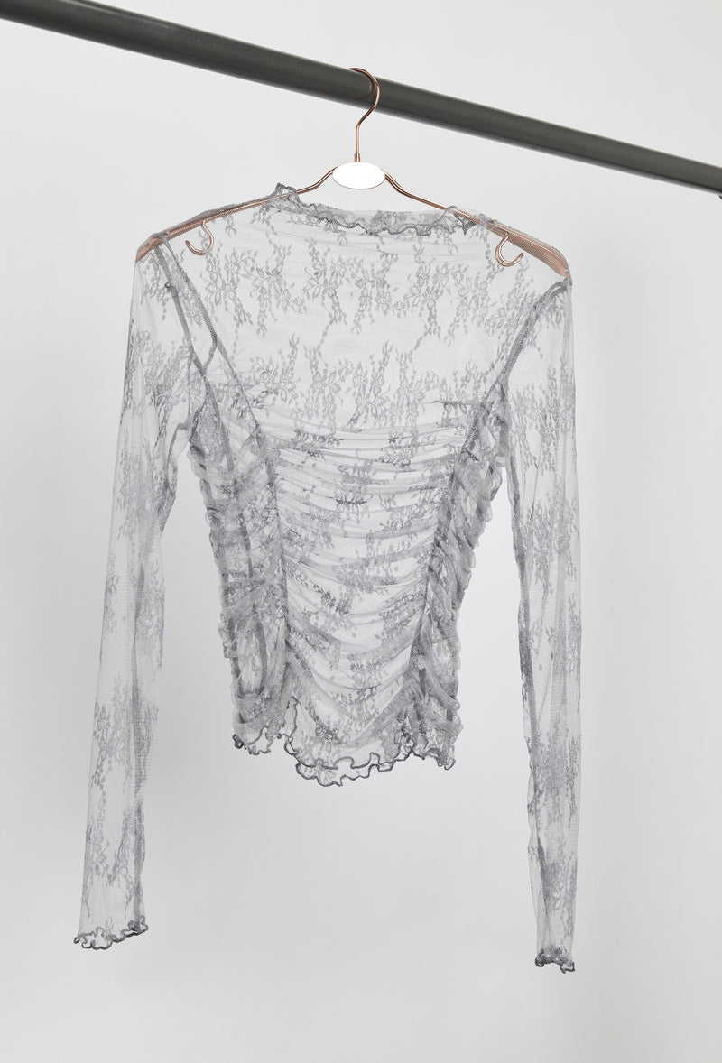 Ruched Mesh long Sleeve Top