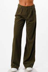 Pleated wide leg corduroy pants